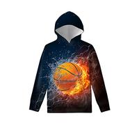 Biyejit Water Fire Basketball Print Boys Casual Pullover Hoodies Hooded Sweatshirts Tops Blouse with Pocket Age 8-10 for Girls Studens Teens