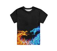 Biyejit Water Fire Dragon Print T-Shirts Short Sleeve T Shirt for Youth Kids Teens Boys Girls Tee Shirt Outfits Size 5-6Y