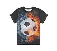 Biyejit Water Fire Soccer Print Kids T Shirts for Boys Short Sleeve Graphic Tees Tops Activewear Clothes Size 11-12 Years, Black
