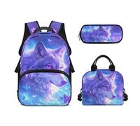 Biyejit Wolf Butterfly Children School Bags Set 3 in 1 Backpack with Lunch Bag Pencil Bag Case Large Capacity Kids Schoolbag 17 Inches Daypack Gift