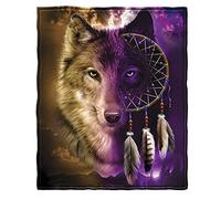 Biyejit Wolf Dreamcatcher Print Throw Blanket Warm Ultra-Soft Fleece Blanket for Bed Couch Living Room