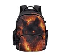 Biyejit Wolf Flame Childrens School Backpack with Multiple Zipper Pockets Lightweight Rucksack Back to School for Kids Boys Elementary Students