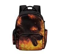 Biyejit Wolf Flame Kids Backpack for School with 1 Side Zipper Pockets and 1 Side Pocket Lightweight Rucksack for Elementary Boys Books and Supplies