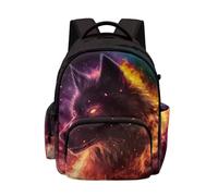 Biyejit Wolf Flame Print Kids Backpack Lightweight School Bag Large Capacity Rucksack for Elementary Kids Boys Travel and Outdoor