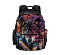 Biyejit Wolf Forest Starry Kids Backpack Lightweight School Bag with Breathable Daypack Adjustable Straps for Boys Travel Rucksack