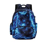 Biyejit Wolf Lightning Boys School Backpack with Side Pockets Casual Daypack for Kids Primary Schoolbag Biking Camping Travel, Blue