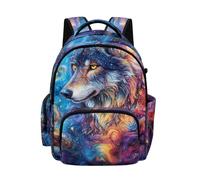 Biyejit Wolf Starry Night Boys Lightweight Backpack Large School Bag with Multiple Pockets for Childrens Kids Hiking Picnic Outings