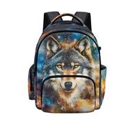 Biyejit Wolf Starry Sky Childrens Travel Backpack Large Capacity Kids School Bag with Adjustable Straps for Kids Boys Back to School