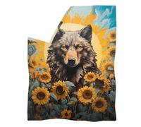 Biyejit Wolf Sunflower Throw Blanket Cosy Bedding Blanket for Sofa, Bed, Office, Travel 2XL