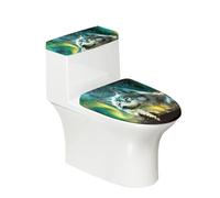 Biyejit Wolf Toilet Lid Cover and Toilet Tank Cover Set Washable Toilet Tank Protector Elastic Bathroom Toilet Cushion Universal Home Hotel Decoration