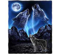 Biyejit Wolves Howling Moon Print Fleece Throw Blankets for Couch Sofa Bedroom Bed Decorative Throws Blankets