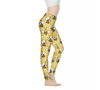 Biyejit Women Bee Floral Print Leggings High Waisted Tummy Control Leggings Butt Lift Sport Workout Gym Yoga Pants Plus Size XS-3XL