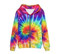 Biyejit Womens Long Sleeve Zip Up Hoodie with Pocket, Rainbow Tie Dye, 3XL