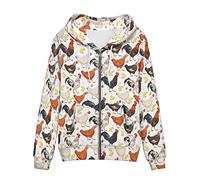 Biyejit Women's Novelty Print Zip Up Hoodies Long Sleeve Hooded Sweatshirt Jacket with Pocket, Chicken Rooster, Large
