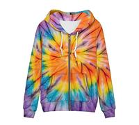 Biyejit Women's Novelty Print Zip Up Hoodies Long Sleeve Hooded Sweatshirt Jacket with Pocket, Colorful Swirl, Medium
