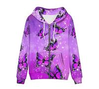 Biyejit Women's Novelty Print Zip Up Hoodies Long Sleeve Hooded Sweatshirt Jacket with Pocket, Galaxy Butterfly, XL