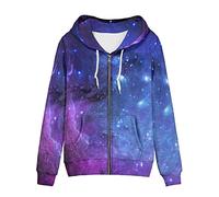 Biyejit Women's Novelty Print Zip Up Hoodies Long Sleeve Hooded Sweatshirt Jacket with Pocket, Purple Galaxy Space, XXXL