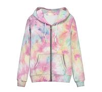 Biyejit Women's Novelty Print Zip Up Hoodies Long Sleeve Hooded Sweatshirt Jacket with Pocket, Tie Dye, XL