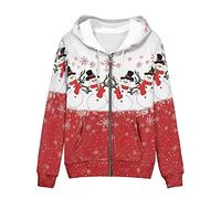 Biyejit Women's Novelty Print Zip Up Hoodies Long Sleeve Hooded Sweatshirt Jacket with Pocket, Xmas Snowman, XXXL