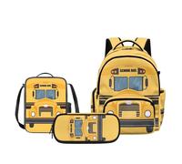 Biyejit Yellow Cute School Bus Kids Backpack Lunch Bag Pencil Case Set 3 Piece School Backpack Set for Kindergarten Elementary Students