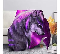 Biyjet Fluffy Purple Wolf Print Blanket, Galaxy Space Wolf Throw Blankets Soft Bed Throw for Decorative Couch Chair Sofa, Warm Cozy, Washable and Lightweight