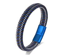 BIYONGDE Leather Interwoven with Stainless Steel Cable Braided Bangle Bracelet Mens Womens Minimalist, One Size, Leather, no gemstone