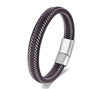 BIYONGDE Leather Interwoven with Stainless Steel Cable Braided Bangle Bracelet Mens Womens Minimalist, One Size, Leather, no gemstone