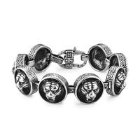 BIYONGDE Men's Gothic Tiger Head Link Chian Bracelet, Textured Stainless Steel Round Charm Link Bracelet for Men, Antique Silver Finish, Punk Rock Vintage Style