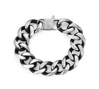 BIYONGDE Mens Heavy Duty Stainless Steel Curb Chain Bracelet, 18MM Wide Silver Color Cuban Link Chain Bracelet with Matte Finish, Punk Rock Vintage style