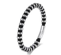 BIYONGDE Men's Stainless Steel Beaded Slim Bracelet with Black Rubber Rings, Stainless Steel Silver Ring Links Bracelet for Men, Minimalist and Urban Style, One Size, Stainless Steel, no gemstone