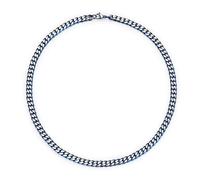 BIYONGDE Men's Stainless Steel Blue-Tinted Silver Color Cuban Link Chain Necklace, 24 Inches, Punk Rock Cool Style