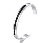 BIYONGDE Men's Stainless Steel Cuff Bracelet with Black Chain Inlay, Silver Sleek Open Bangle, Urban and Minimalist Style, One Size, Stainless Steel, no gemstone