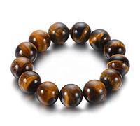 BIYONGDE 14MM Large Tiger Eye Beads Link Chain Bangle Bracelet for Men Women, Stretchable, 8.27-9.06 inches, Stone, tiger eye