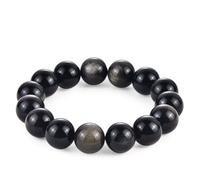 BIYONGDE Mens Tiger Eye Stone Beaded Bracelet, Large 14mm Natural Gemstone Beads Bracelet,Stretchable Chunky and Manly looking, One Size, Tiger Eye Beads, black obsidain