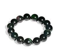 BIYONGDE Mens Tiger Eye Stone Beaded Bracelet, Large 14mm Natural Gemstone Beads Bracelet,Stretchable Chunky and Manly looking, One Size, Tiger Eye Beads, black obsidain