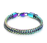 BIYONGDE Minimalist Stainless Steel Rainbow Curb Chain Link Chain Bangle Bracelet for Men Women, Spring Hook Clasp, Punk Rock, 8.27 inches, Stainless Steel, no gemstone