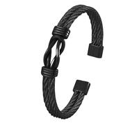 BIYONGDE Simple Friendship Infinity Love Number 8/Love Knot Cuff Black Bracelet for Men Women lovers friends. Adjustable Friendship Love Cuff Bangle, 20cm, Stainless Steel, no gemstone