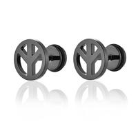BIYONGDE Small Anti-War Peace Sign Symbol Circle Black Screw Stud Earrings, Stainless Steel Screw Back, Stainless Steel, No Gemstone