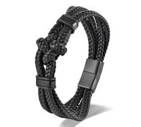 BIYONGDE Stainless Steel Double Nautical Marine Anchor/Link Chain Charm/Friendship Knot Black Leather Bangle Bracelet for men, Mininalist Style, 22 cm, Leather, no gemstone