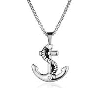 BIYONGDE Stainless Steel Nautical Anchor Pendant Necklace, Silver Color Polished Stainless Steel with Cubic Zirconia CZ Stone Accent, Classic Marine Sailor Jewelry, Minimalist and Elegant Style, One