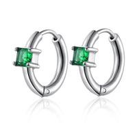 BIYONGDE Stainless Steel Silver Color Huggie Hoop Earrings with Solitaire Cubic Zirconia Stone, Small Hinged Hoops with Sparkling Square CZ Stone, Classic and Chic Design for Unisex, One Size