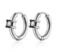 BIYONGDE Stainless Steel Silver Color Huggie Hoop Earrings with Solitaire Cubic Zirconia Stone, Small Hinged Hoops with Sparkling Square CZ Stone, Classic and Chic Design for Unisex, One Size