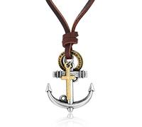 BIYONGDE Vintage Cross Nautical Marine Anchor Pendant, Adjustable Brown Leather, Men Women, Ethnic