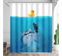 BIYSUC Funny Cat Shower Curtain Save Duck Underwater Ocean Blue Animal Kids Bathroom Decor Waterproof Polyester Fabric 72Lx60W Inch with Hooks, mag58
