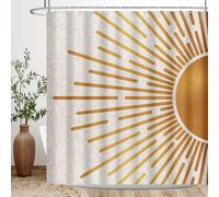 BIYSUC Mid Century Sun Shower Curtain Abstract Modern Minimalist Sunshine Aesthetic Vintage Boho Retro Art Rustic Gold Bathroom Decor Waterproof Polyester Fabric 72Lx72W Inch with Hooks