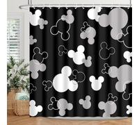 BIYSUC Mouse Head Shower Curtain Black Background Children Cartoons Kids Cute Animal Grey White Bathroom Home Decor Waterproof Polyester Fabric 72Lx72W Inch with Hooks