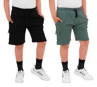 biyya® 2 Pack Boys Cargo Shorts with Pockets Kids Terry Fleece Short Summer Shorts Elasticated Waistband 5-14 Years (BTS-66-B, 9-10 Years)