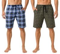 biyya® 2 Pack Men's Cotton Pyjamas Lounge Shorts Bottoms Check Woven Checked Pyjama Bottoms S-3XL (MCS-170-B, XL)