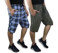 biyya® 2 Pack Men's Cotton Pyjamas Lounge Shorts Bottoms Check Woven Checked Pyjama Bottoms S-3XL (MCS-170-B, Small)