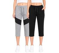 biyya 2 Pack Women's Long Shorts Below The Knee Pyjamas Bottoms Lounge Capri Pants Soft Cropped Pjs Trouser For Womens S-XXL (WLS-104-B, Medium)